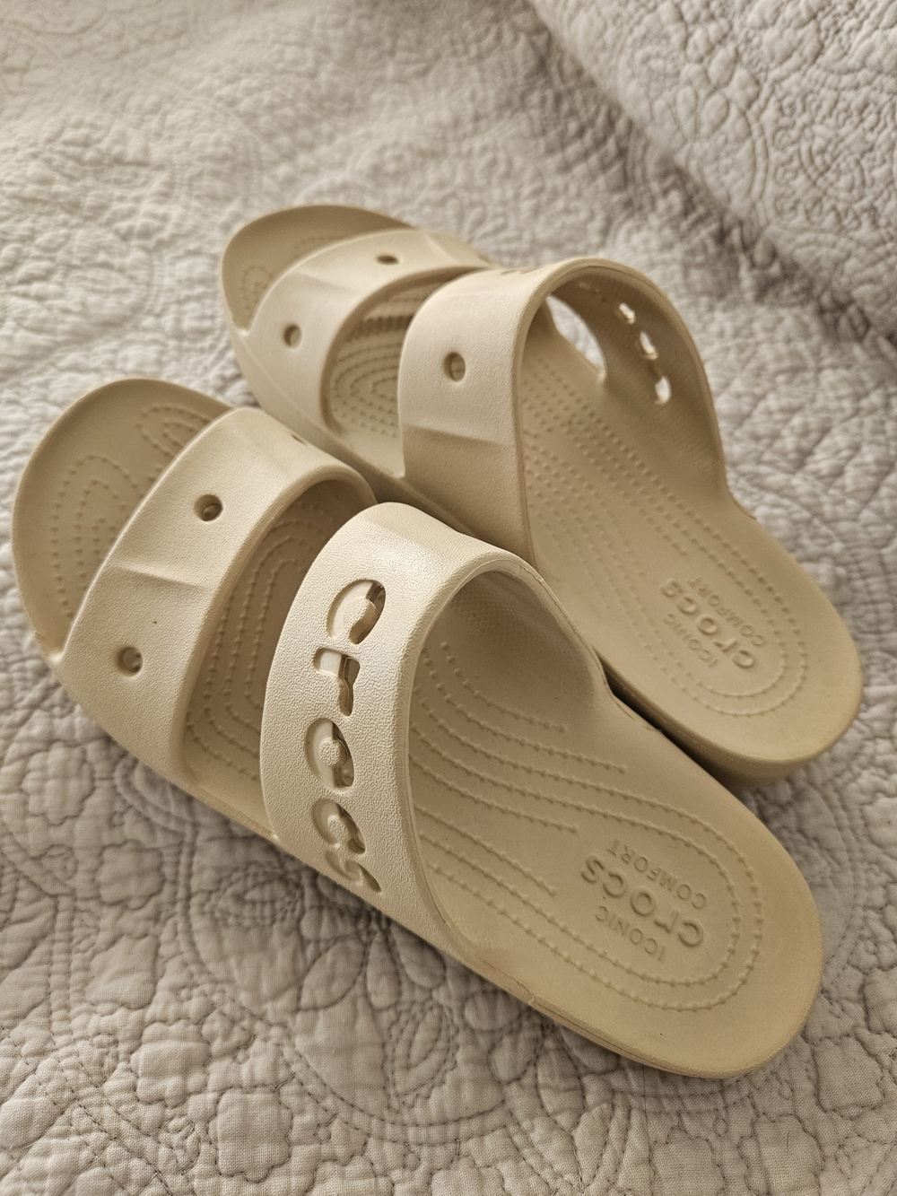 CROCS Platform Slide Sandals in Neutral Beige